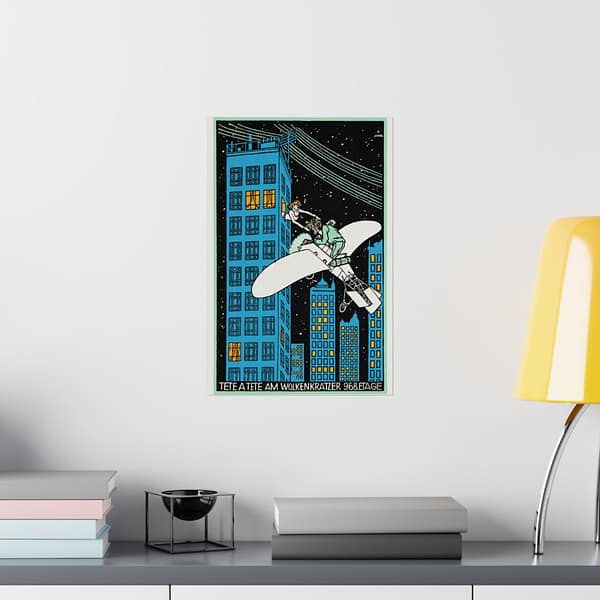 4293912524759335403_2048.jpeg Tête á Tête on the 968th Floor of a Skyscraper - Moriz Jung (1911) - Vintage Lithograph Poster Print