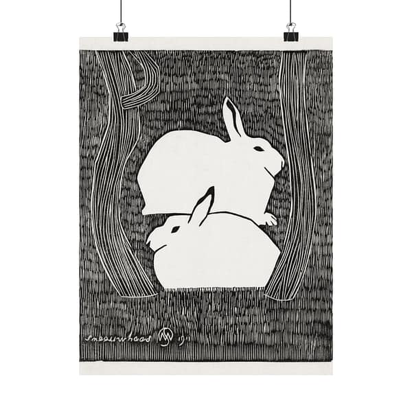 4384353533779192951_2048.jpeg Two Snow Hares (Twee Sneeuwhazen) - Samuel Jessurun de Mesquita (1911) - Vintage Lithograph Poster Print
