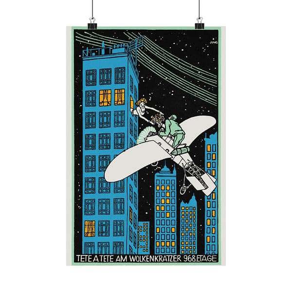 6159009159265573457_2048.jpeg Tête á Tête on the 968th Floor of a Skyscraper - Moriz Jung (1911) - Vintage Lithograph Poster Print